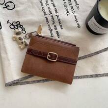 Suede Patchwork Puppy Pendant Women's Bifold Leather Wallet With Simple Belt,Mini Pouch - Multicolor - View 7