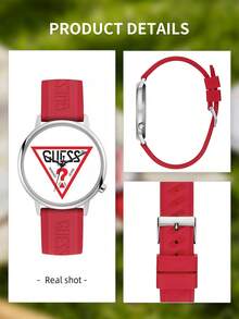Guess Unisex Silicone Sports Watch, Red Round Dial With Triangle Logo Pattern, Analog Quartz Wristwatch, Picnic Outdoor Casual, Summer Daily Wear, Unique Gift - Red - View 8