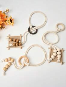 2/4 pièces Embrasses de rideaux en corde de coton naturel, cordes de rideaux décoratives de style bohème, boucles de rideaux élégantes en anneau de bois tressées à la main, universelles pour rideaux de maison et de bureau - Modèle avec pendentif en perles de bois - Voir 6