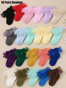 10/5/1 Pair Random Color Baby Lace Dance Socks, Fun Double Layer Lace Socks, Breathable And Soft, Suitable For 0-36 Months Baby Girls, Match With Clothes And Dresses - Multicolor - View 9