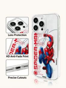 Miniso Marvel 蜘蛛人鋼鐵人卡通男款手機殼，具備磁吸充電功能，適用於夏季手機殼 iPhone 17 Pro Max/17 Pro/Air/16 Pro Max/15 Plus/14/13/IP 17/15 Pro/12 Pro/11/16 Plus/XR，Apple 防摔防刮保護殼 - 透明5 - 查看 3