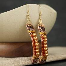 Bohemian Hammered Gold Bead Square Pendant Earrings, Suitable For Parties, Ideal Gift For Women - Rose Gold - View 2