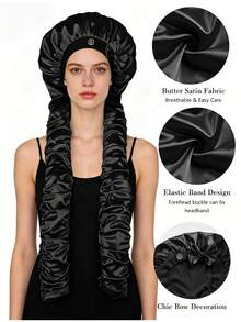 1Pc Satin Heatless Curving Wide Brim Sleeping Cap Long Hair Braid Styling Hat For Overnight Hair Wave - Multicolor - View 2