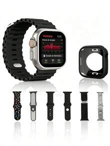ONEEKA Set de 7 relojes inteligentes: esfera cuadrada, caja de acero inoxidable con correa de piel sintética, disponible en negro, azul y naranja. Perfecto como regalo de cumpleaños, Eid, Navidad o San Valentín para amigos y familiares | Deportes al aire libre | Vuelta al cole - Azul - Ver 5