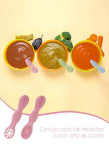2PCS Solid Color Mini Silicone Baby Cutlery Set Easy Grip Self Feeding Spoon Utensils Easy To Clean Tableware Infant Dining Food Accessories - Multicolor - View 7