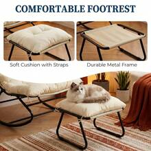 Rocking Chair With Footstool, Patio Rocking Lounger, Rocking Armchair With Upholstered Cushion, Load Capacity Up To 150 Kg, Waterproof Cushion, For Garden, Balcony, Living Room, Yard, Bedroom, Terrace - Beige - View 6