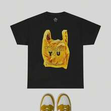 Streetwear Graphic T-Shirt Thank You Plastic Bag N3QR - Black - View 1