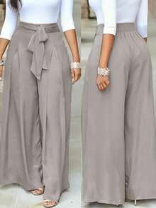 Women's Elegant Casual Solid Color Loose Minimalist Drawstring Daily Long Pants - Dusty Pink - View 1