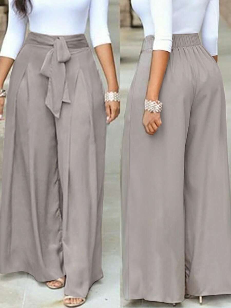Women's Elegant Casual Solid Color Loose Minimalist Drawstring Daily Long Pants - Dusty Pink - View 1