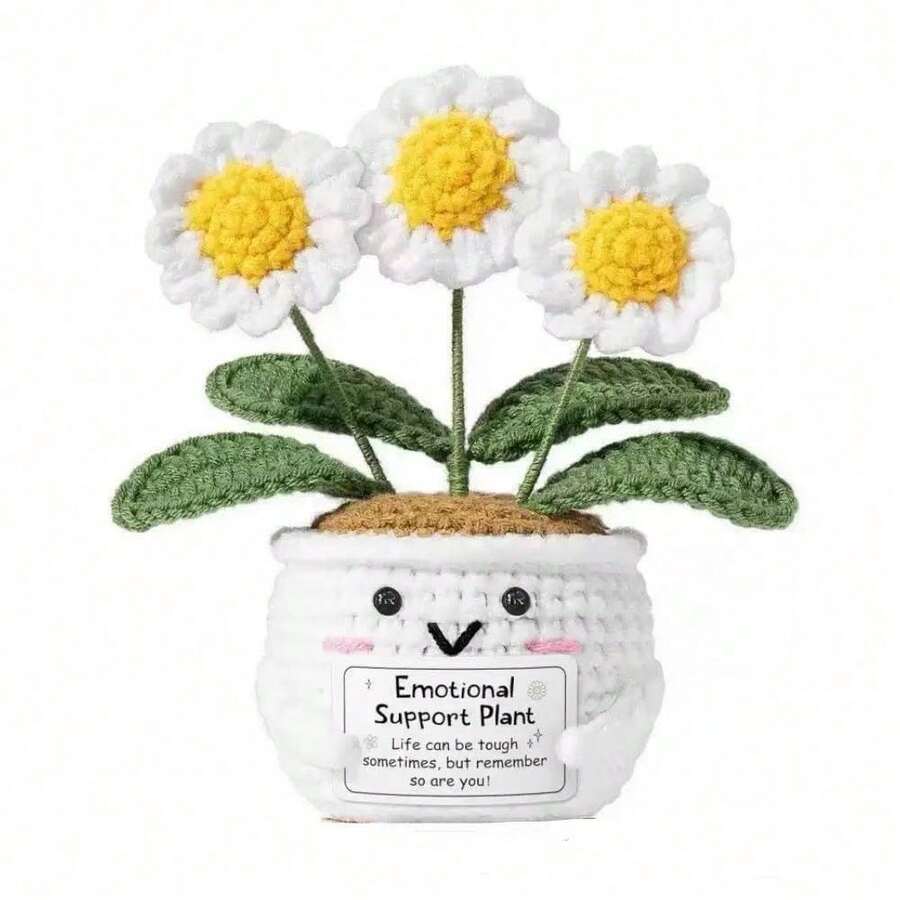 1pc White Potted Plant With 3 Flowers, Symbolic Of Heartfelt Encouragement, Small Gift For Girlfriend And Friends, Warm And Healing Desktop Decor - Multicolor - View 1