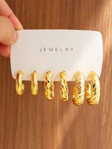 6/18PCS Fashionable Personalized Elegant Halo Geometric Texture Metallic Earring Set Suitable For Party, Banquet, Travel, Wedding, Vacation, Daily Wear Jewelry Gift (Lightweight ABS Material, Non-Fading) - Gold - View 3