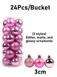 24 piezas Bolas colgantes para árbol de Navidad, Bolas colgantes de Navidad color rosa, Bolas de Navidad, Decoración de árbol de Navidad, Para fiesta de boda navideña, Navidad, Vacaciones, Decoración de habitación, Decoración navideña del hogar, Decoración navideña de la casa, Decoración del hogar de otoño - Varios estilos - Ver 12