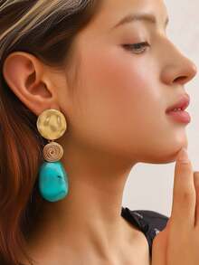 Vintage Spiral Metal Wrapped Texture Disc Drop Earrings, Western Style - Multicolor - View 1