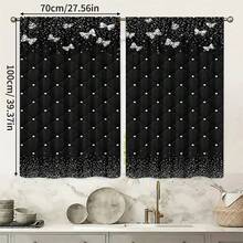 2pcs Black Rhinestone Butterfly Print All-Season Decorative Curtains - Featuring Rhinestones And Butterflies, Made Of 100% Polyester - Suitable For Living Room, Bedroom, Study And Dining Room - Suitable For Any Season, Easy To Hang Rod Pocket Design, Bedroom Decor And Accessories (Rod Not Included) - Multicolor - View 11
