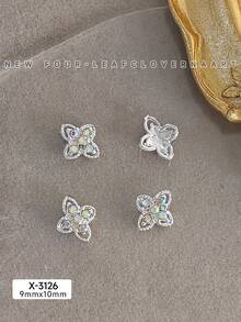 10Pcs Lucky Clover Nail Charms Set, Silver Gold Plated Hollow Four Leaf With Inlaid Rhinestones, Vintage Elegant Retro Nail Ornaments & Gems For DIY Manicure Nail Supplies Nails Nail Gems - Multicolor - View 8