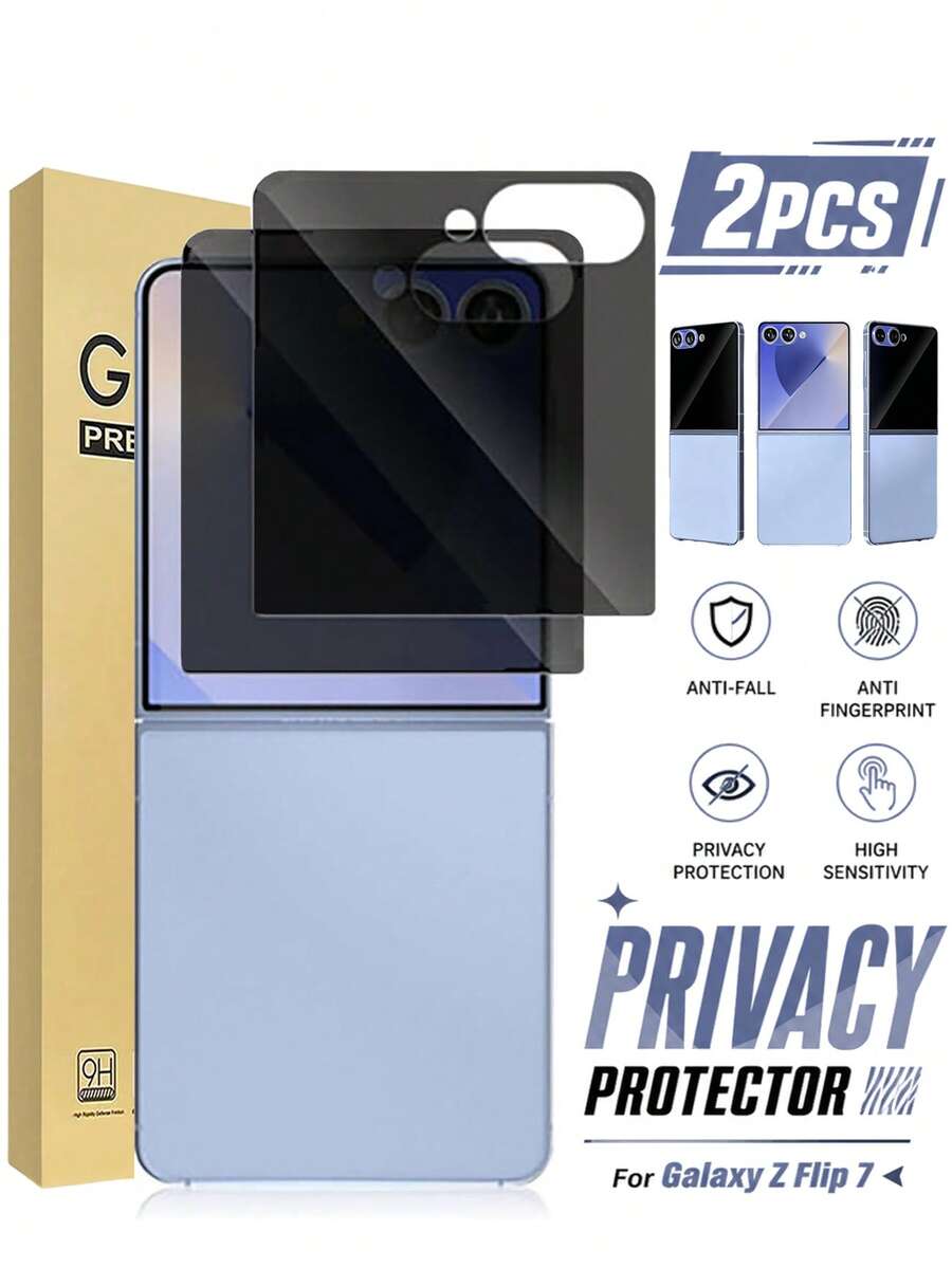 2片裝 9H 隱私鋼化玻璃螢幕保護貼,相容 Galaxy Z Flip 7/Flip 6/Flip 5/Z Flip 8,雙層防碎隱私鋼化玻璃,易安裝、緊密貼合,側邊隱私保護,正面超清晰,日常隱私保護必備,相容手機殼 - 黑色 - 查看 1