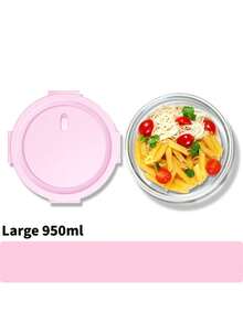Contenedor de almacenamiento de alimentos de vidrio sellado con tapa rosa, caja de preparación de comidas dividida de 410/700ml de gran capacidad, caja de almuerzo apilable con cierre, caja de almacenamiento de aperitivos para refrigerador, accesorio de cocina para microondas, multiusos - A - Ver 18