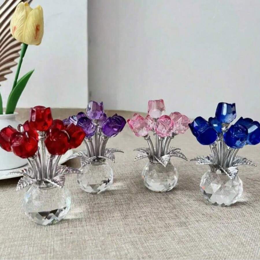 這款水晶玻璃玫瑰裝飾品飾有優雅的紅色、藍色和粉色花朵,並配有閃亮的葉子。這是一款多功能的家居裝飾品,適合臥室、廚房、客廳和祈禱室。它是聖誕節、萬聖節、情人節和復活節的精美禮物。其他小型雕像也可供選擇。 - 1PC - 查看 1