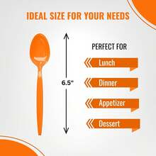Orange Plastic Spoons (24 Pack) - Orange Spoons Parties, Durable Plasticware, Colored Plastic Spoons, Plastic Utensils, Disposable Cutlery Occasions, Party Plastic Spoon, Halloween Party - Orange - View 4