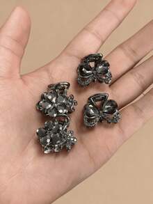 4pcs/2pcs/1pc Women's Light Luxury Alloy Rhinestone Crystal Small Hair Claw Clip Exquisite Flower Hair Claw Half-Up Hair Claw For Parties, Daily Work - Multicolor - View 6