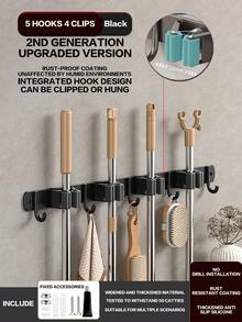 1PC-Stainless Steel Wall-Mounted Broom Hook Storage Rack, Gardening Tools Mop Hook Storage Rack, Multi-Functional Storage Rack, Easy To Install, Space-Saving, Suitable For Home, Kitchen, Garden, Laundry Room, Garage, School Dormitory - Style a - View 1