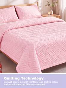 1pc Summer Lightweight Quilted Cooling Blanket, Solid Color Curved Grid Soft Quilt, Breathable And Cool All Night, Ultra Soft And Comfortable, Fits All Bed Sizes, Ideal For Bedroom And Dorm Decor (Pillow And Pillowcase Not Included) - Pink - View 7