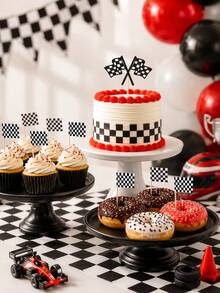 44pcs-Checkered Racing Glitter Double Flag And Checkered Cupcake Toppers; Black Glitter Racing Finish Line Checkered Flag Cupcake Toppers, Checkered Racing Flag Toothpicks, Suitable For Racing Flag Theme Baptism Party Cup Decoration, Racing Birthday Party Decoration, Sports Theme Event Checkered Flag Decoration - Multicolor - View 2