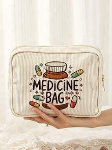 New 2D Flat "Medicine" Pattern Printed Portable Medicine Storage Bag/Pill Box/First Aid Kit/Cosmetic Bag, Suitable For Daily Use, Outdoor Activities And Travel; Convenient Medicine Storage Solution, Can Organize Medicines, Cosmetics, Phones And Other Small Items; Essential Travel Item, Suitable As Christmas Gift, Personalized Gift Bag, Small Exchange Gift Or Home Decor. - Multicolor - View 7