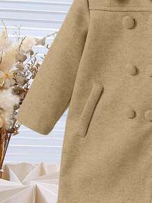 Girls' Casual Fashion Minimalist Lapel Regular Shoulder Long Sleeve Loose Mid-Length Solid Color Wool Blend Coat Winter Jacket - Khaki - View 6