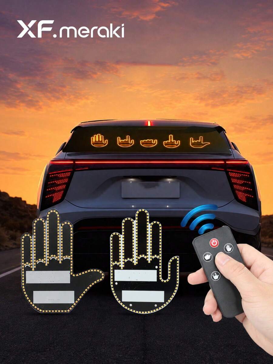 XF.Meraki LED Gesture Car Light Strip With Remote Control, 6 Driving Communication Signs, Battery Powered Window Display Light, Suitable For Cars And Trucks