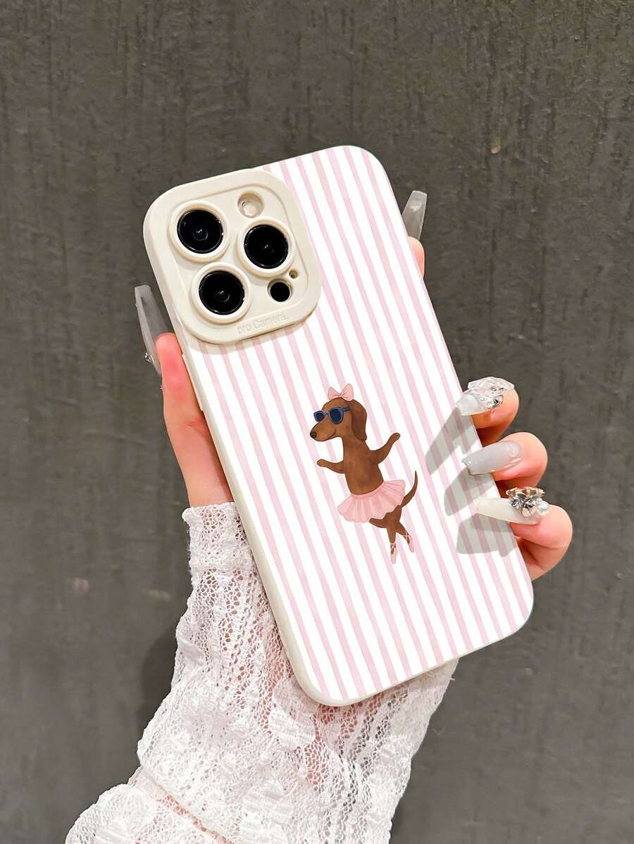 1pc Precision Hole Straight Edge Striped Painted Thick Anti-Drop Phone Case Protective Cover Compatible With IPhone 16/11/16pro/16plus/16promax/16e/15Promax/13/14/12/XS/XR/7G/8P - Multicolor - View 1