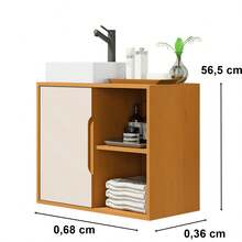 Gabinete de Banheiro Luxo Com Pia em Resina Uma Porta Prateleira e Nicho Baren Cores nature off - Marrom - Visão 2