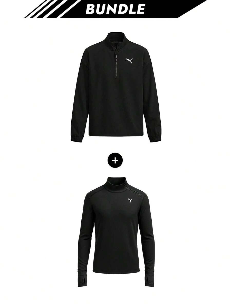 Puma [Bundle] Klassisk damjacka svart + Smash Run Micro damjacka med 1/4 dragkedja svart - Svart - Visa 1