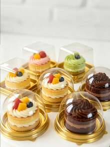 100/50/25pcs Gold Base Dessert Plastic Packaging Boxes, Transparent Dessert Containers, Square And Round Dessert Trays, Mini Pastry Trays, Halloween, Thanksgiving And Birthday Party Dessert Decoration Boxes, Party Gift Packaging - View 6