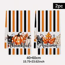 2PCS Kitchen Towels Autumn Striped Pumpkin Maple Leaf Black Orange Striped Print Pattern, Super Fine Fiber Material Soft Kitchen Towels Dish Cloths, Hand Towels, Tablecloths, Halloween Kitchen Decor, Kitchen Cleaning, Bathroom Cleaning, Holiday Party Decor, Kitchen Bathroom Supplies Home Essentials, Home Decor, Housewarming Gift - Orange - View 12