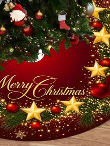 1pc Christmas Reindeer Snowman Gnome Poinsettia Gift Box Print Pattern Christmas Tree Skirt, Christmas Tree Bottom Decoration Mat For Christmas Party Decor. Round Base, Diameter 60/90CM Optional; Suitable For Winter Party And Home Holiday Decoration, Ideal Christmas Tree Decoration. - Multicolor - View 9
