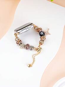 1 Damen-/Mädchen-Armband für Apple Watch im Leopard Muster, Gold, kompatibel mit Apple Watch Series 11 10 9 8 7 6 5 4 3 2 1, 38/40/41/42/44/45/46/49 mm, Ultra 1/2/3, SE, perfektes Geschenk für Partys, Bankette, Feiertage und den Alltag - Gold - Übersicht 1