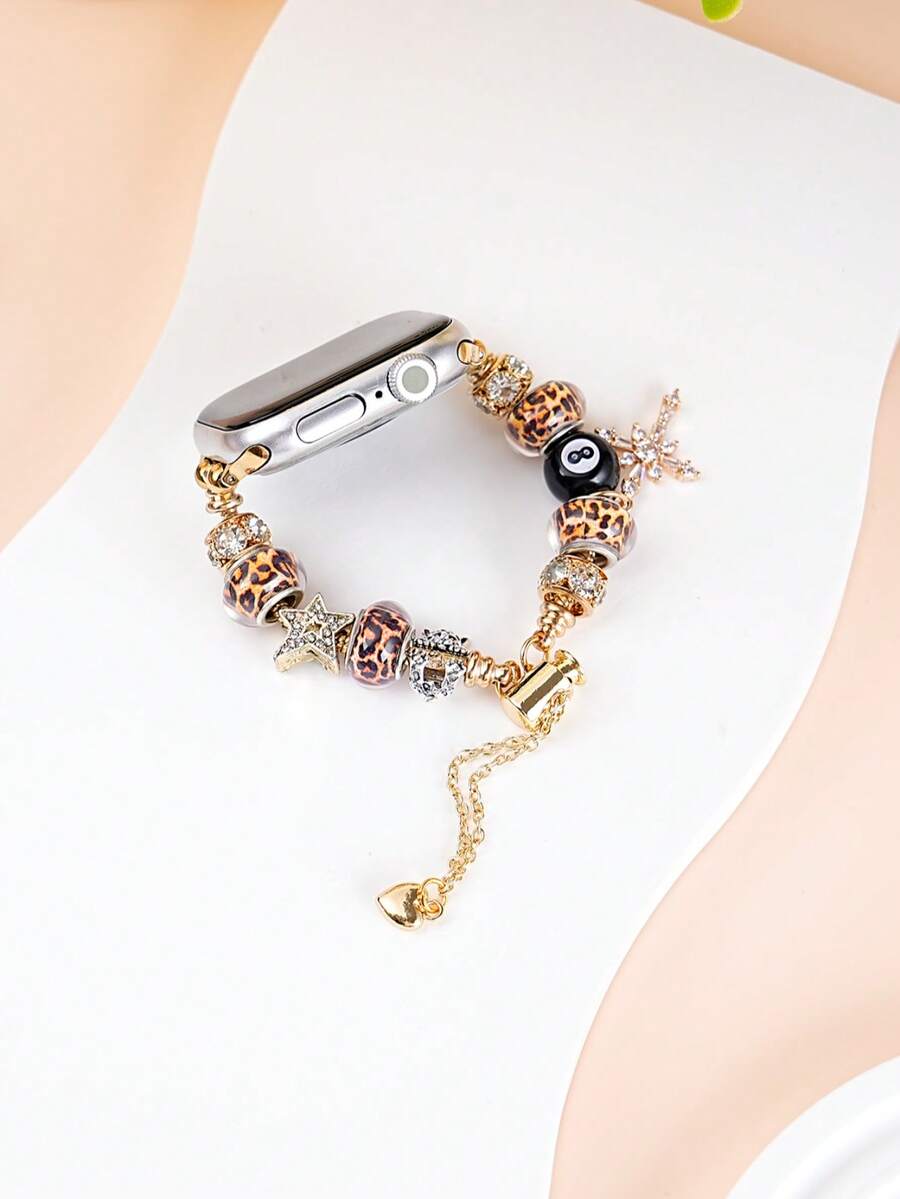 1 Damen-/Mädchen-Armband für Apple Watch im Leopard Muster, Gold, kompatibel mit Apple Watch Series 11 10 9 8 7 6 5 4 3 2 1, 38/40/41/42/44/45/46/49 mm, Ultra 1/2/3, SE, perfektes Geschenk für Partys, Bankette, Feiertage und den Alltag - Gold - Übersicht 1