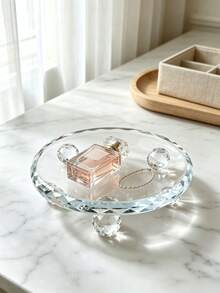 1pc Crystal Glass Jewelry Tray, Round Lace Diamond Cut Craft Display Plate, Multi-Purpose Crystal Glass Base, Suitable For Women's Storage And Organization, Room Decor, Back To School Dorm Storage, Perfume Dish, Accessory Board, Jewelry Dish, Tray - Multicolor - View 2