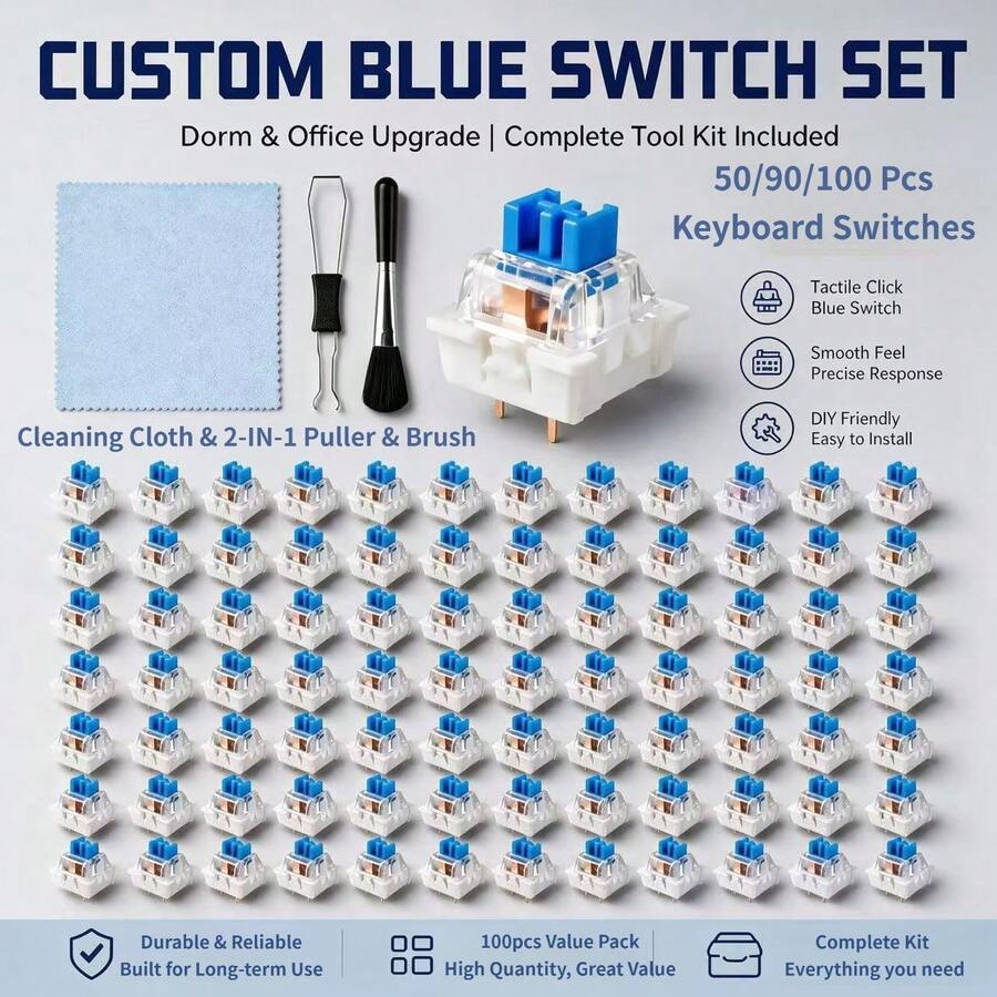 Keyboard Switches 50pcs/90pcs/100pcs 3-Pin Tactile Mechanical Keyboard Switches With Switch Puller And Cleaning Brush DIY Customizable Hot-Swappable Keyboard Replacement Switches - View 1