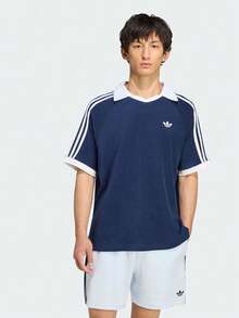 Adidas Originals Men's Terry Polo Shirt Knit Collar Short Sleeve TKW7398 - Blue and White - View 1
