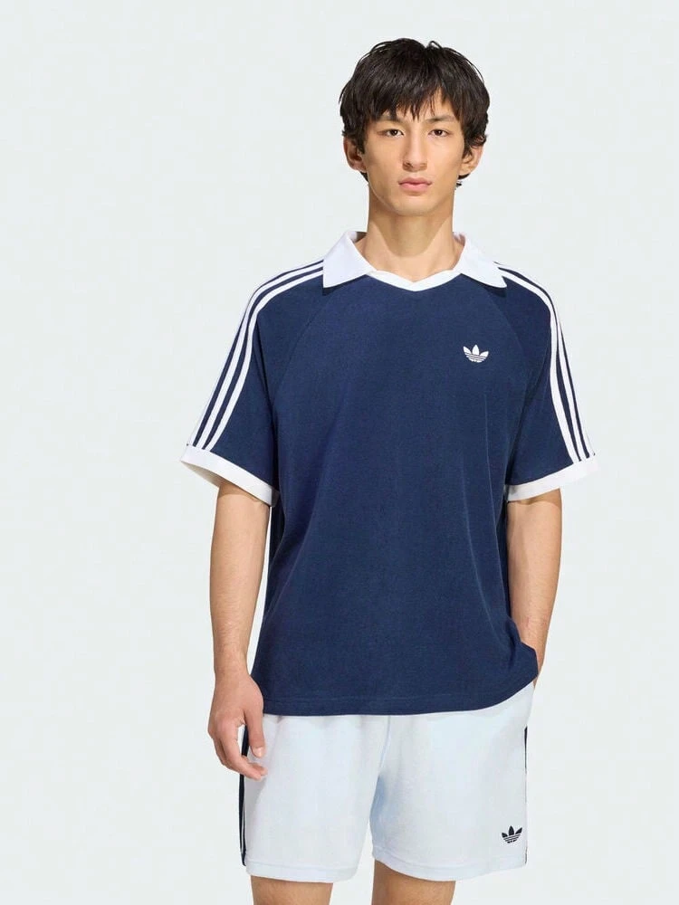 Adidas Originals Men's Terry Polo Shirt Knit Collar Short Sleeve TKW7398 - Blue and White - View 1
