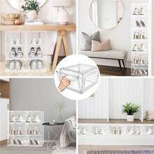 6 Pack Clear Hard Plastic Shoe Storage Boxes, Stackable Dustproof Shoe Organiser Containers For Sneakers Heels Trainers, Closet Bedroom Hallway Storage - View 5