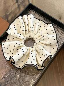 2pcs/1pc Women's Black & White Satin Polka Dot Scrunchies, Fashionable Versatile Elegant Minimalist Hair Accessories For Daily Wear, Outings, Casual, Beach, Party, Commute, Vacation, Ponytail, Bun, Hair Styling, Face Washing, Bathing, Makeup, Outfit Matching, Hair Ornament - Black and White - View 2