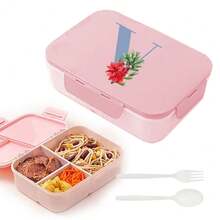 Leakproof 3 Grid Bento Box Flip Top Lid Three Side Buckle Closure Waterproof Food Storage Container Portable For Camping Outdoor Picnic Travel Office Lunch And Gifting Engrave Initial Name Blue 26 Letters Pattern - Pink - View 31