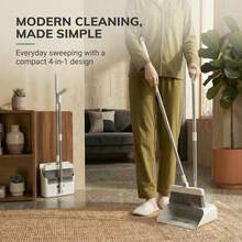 4-In-1 Dustpan And Brush Set, Long Handle Broom With 180° Swivel Head, Detachable Floor Brush, Built-In Comb Teeth, Pull-Out Scraper And Foldable Storage, For Home, Kitchen, Office And Garden - 4-in-1 - View 5
