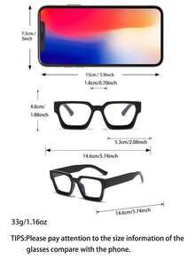 1 Pair Rectangular Personalized Exquisite Charming Plain Lens Glasses, Suitable For Reading, Office, Party, Fashion Item, Photography Accessory - Clear - View 4