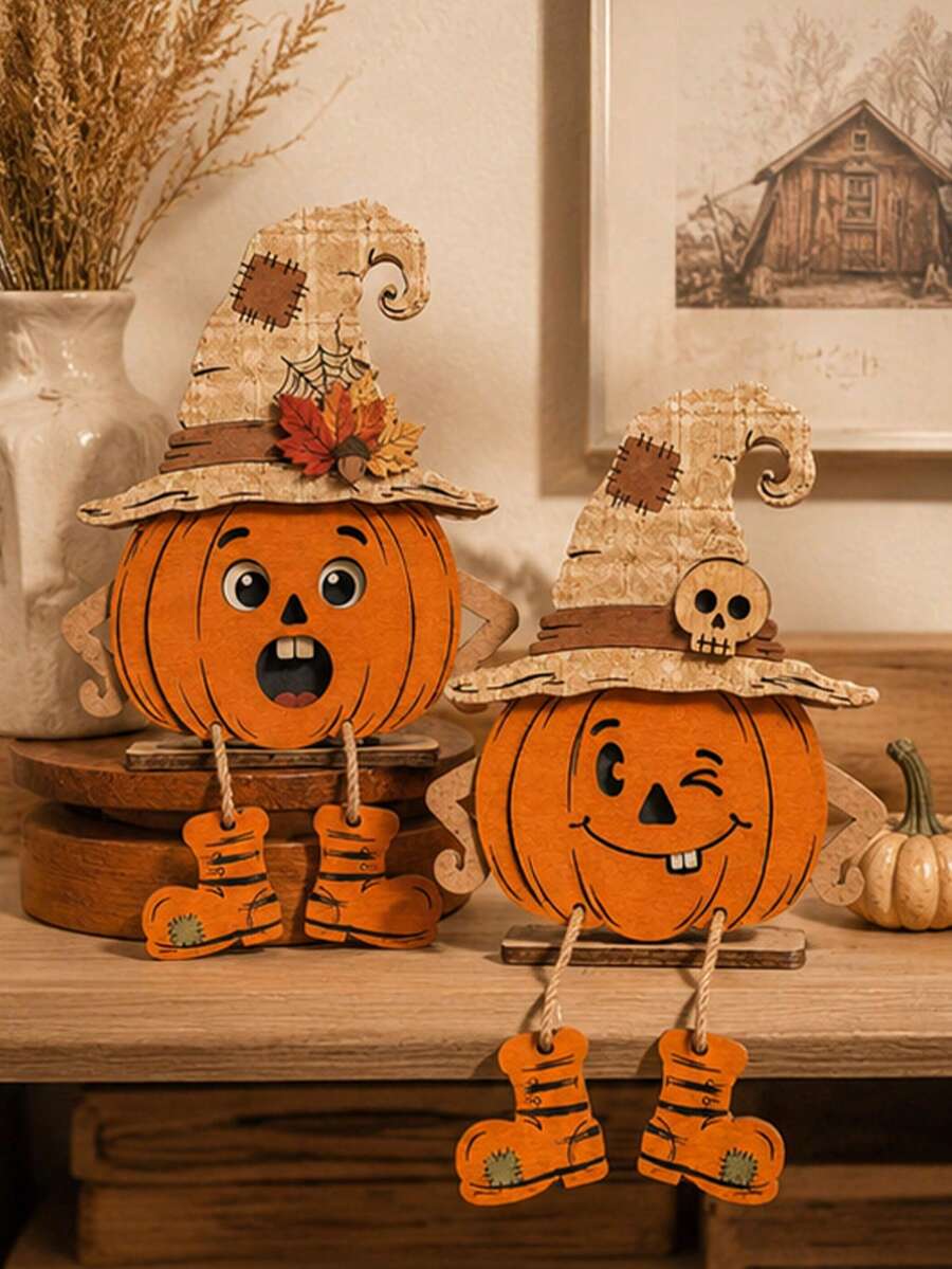 3pcs/1pc-Halloween Thanksgiving Wooden Pumpkin Ornament Plaques,Thanksgiving Decorations,Halloween Party Supplies,Room Decor,Thanksgiving Home Decor,Table Centerpiece,Harvest Festival Decor,Desk Decorations, Window Decorations,Fall Mantel Decor - Multicolor - View 1