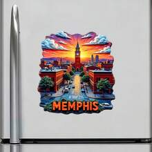 Memphis 磚石建築落日鐘樓磁鐵，三角洲微風低吟靜謐曲調，適用於家中所有金屬表面的紀念品 - A - 查看 2