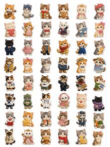 50pcs PET Knitted Cartoon Cat Stickers, Cute Transparent Animal Stickers For Back To School, Knitted Style Kitten PET Stickers, Suitable For Vision Board, Student Diary, Phone Case, Laptop - Multicolor - View 8